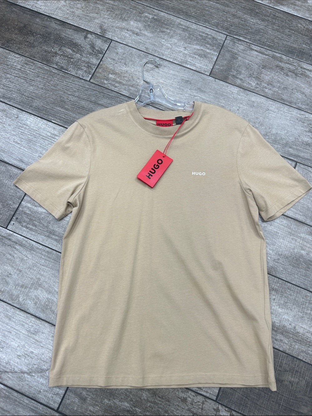 HUGO Men's Tan Logo Crew Neck Tee T-shirt NWT